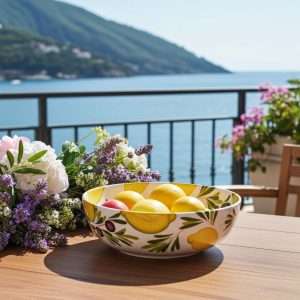 Ciotole in Ceramica misura grande con Decoro Limone e Oliva su sfondo bianco
