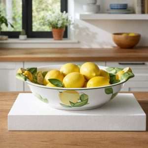 Ciotola,  Bolo e Ciotolina con Decoro Limone e foglie su sfondo bianco
