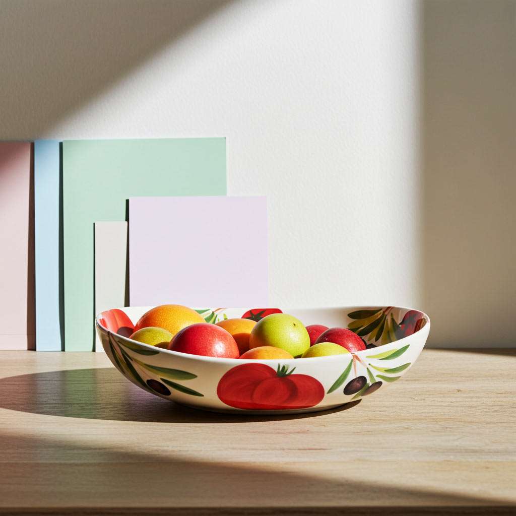 Italian Ceramics, Tradition and Style on Your Table with tomato olive decor on a white background