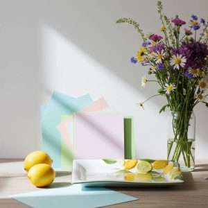 dettagli di Vassoietto in ceramica con Decoro Limone e foglie su sfondo bianco