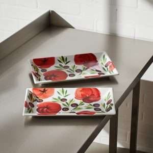 Rectangular Trays with Tomato and Olive Design on a White Background