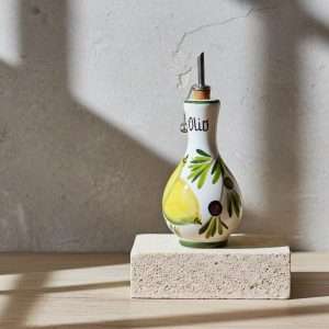 Ceramic Oil Bottle in Various Designs on a White Background