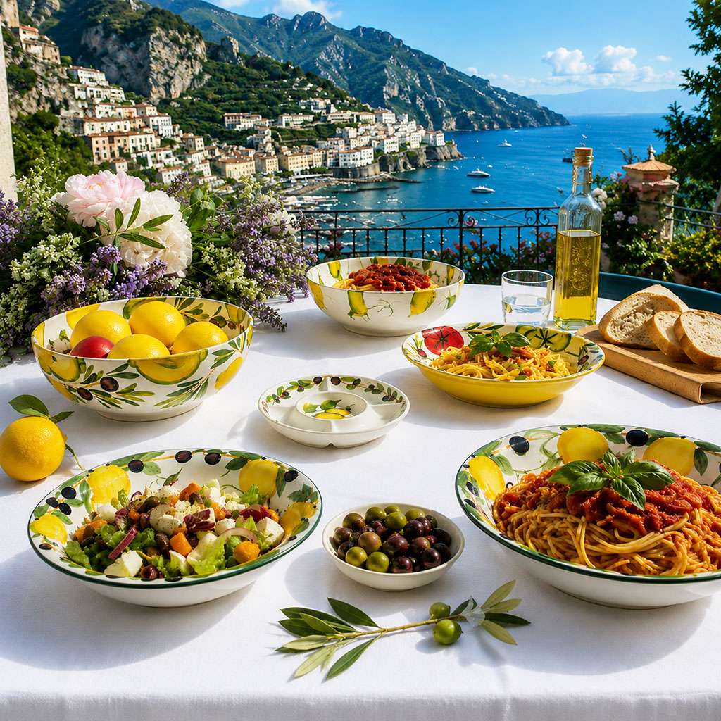 Blog - Hand-painted ceramics with lemon and olive decorations in Mediterranean style
