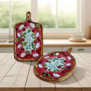 ceramic cutting board for pizza and bruschetta decorated with tomato and mozzarella